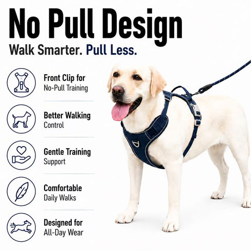 Matching Dog Harness and Leash Set with Hidden Tracker Pocket, Reflective No-Pull