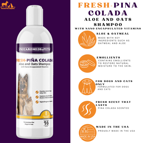 Piccardmeds4pets Fresh Piña Colada Aloe and Oatmeal Shampoo for Pets 16 oz.