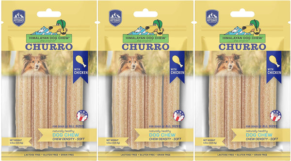 Himalayan Chews 3 Pack of Chicken Yaky Churros Soft Chews 4 Ounces Each for Dogs No Lactose or Grains
