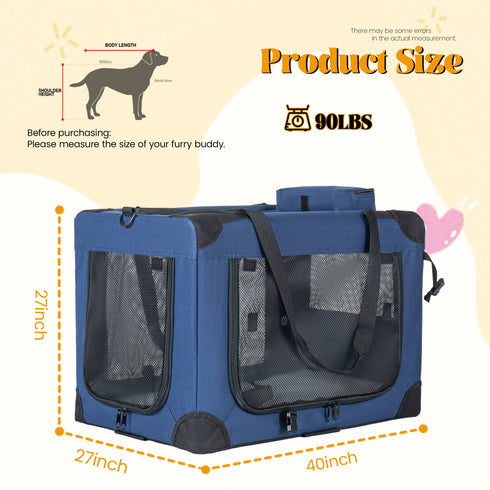 40" Soft Dog Crates Kennel with Mesh Windows