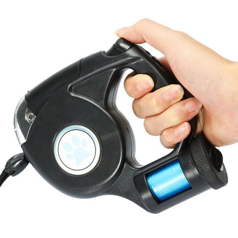 4.5M LED Flashlight Extendable Retractable Pet Dog Leash Lead with Garbage Bag