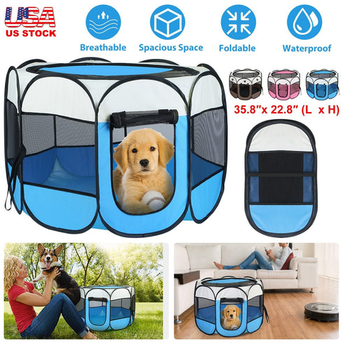 Portable Foldable Pet Tent Exercise Pen Kennel Removable Zipper Top and Bottom Water Resistant Indoor Outdoor Use For Dogs Cats Other Pets