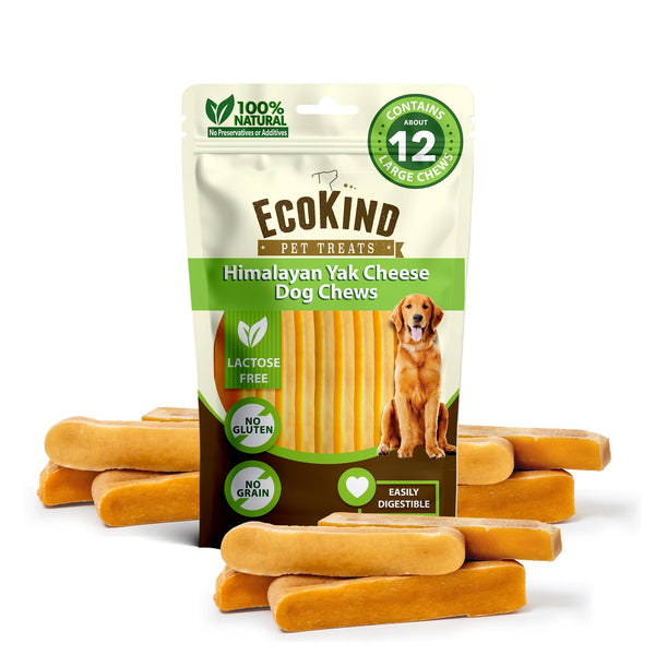 EcoKind Premium Gold Yak Cheese Himalayan Dog Chews Dog Treats Large Breed All Natural High Protein for Aggressive Chewers Large - 12+ Chews (3 lb)