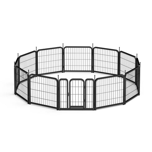 Outdoor 12 piece dog fence, 24 inch portable indoor game fence for small dog pets. Black, 22.2 inches wide x 23.6 inches high.