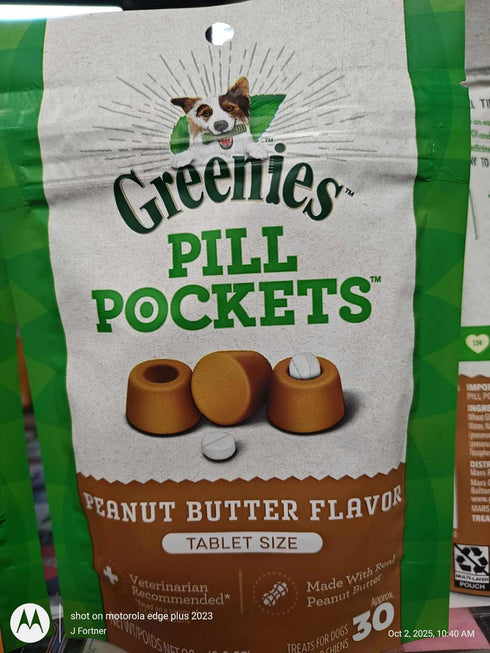Pet Treat- Pockets for Dogs Tablet Size 30 Count 1 Bag Peanut Butter