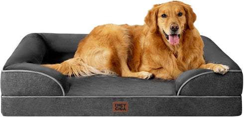 EHEYCIGA Orthopedic Dog Beds for Extra Large Dogs 44x32Inch, Waterproof Memory Foam XL Pet Bed with Sides, Non-Slip and Egg-Crate Foam Big Dog Couch Bed with Washable Removable Cover, Grey