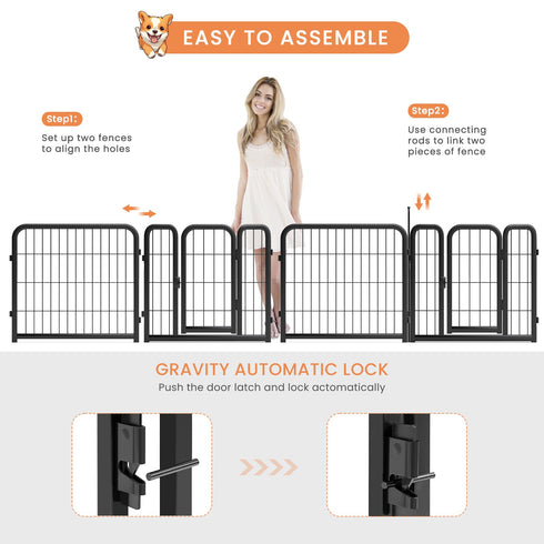 Outdoor 12 piece dog fence, 24 inch portable indoor game fence for small dog pets. Black, 22.2 inches wide x 23.6 inches high.
