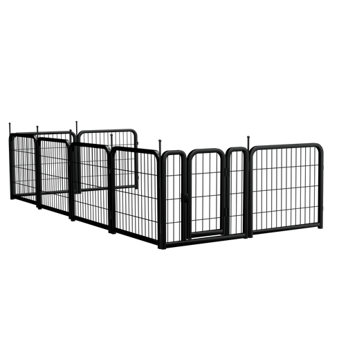 8-panel dog fence, 24 inch small dog pet fence, portable indoor pet game fence. Black, 22.2 inches wide x 23.6 inches high.