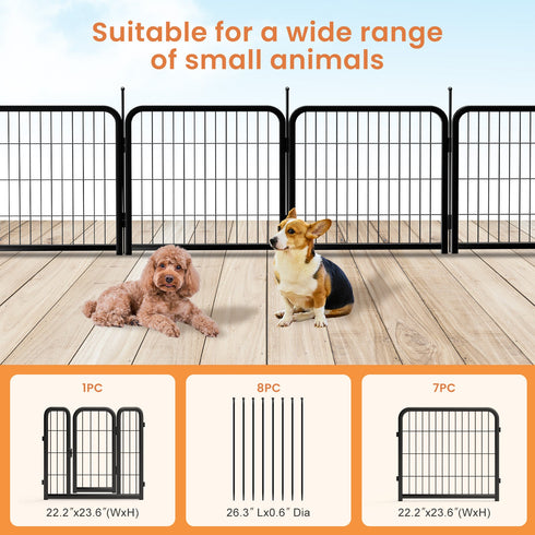 Outdoor 12 piece dog fence, 24 inch portable indoor game fence for small dog pets. Black, 22.2 inches wide x 23.6 inches high.