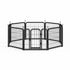 8-panel dog fence, 24 inch small dog pet fence, portable indoor pet game fence. Black, 22.2 inches wide x 23.6 inches high.