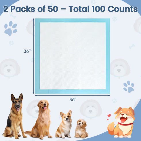 Dog and Puppy Pee Pads 36" x 36" (100 Counts) for Potty Training-Blue