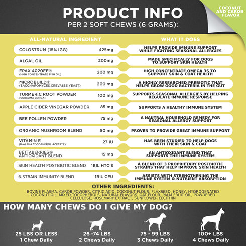 Allergy & Immune Support Chews for Dogs (Coconut & Carob Flavor)