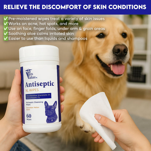 Extra Large Pet Wipes for Dogs & Cats – Hypoallergenic, Deodorizing Grooming Wipes for Paws, Butt, Ears & Eyes – Aloe & Vitamin E for Sensitive Skin – Travel-Friendly Cleaning (60ct, Made in USA)