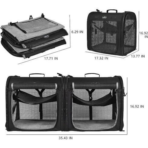 Wakytu Two-in-One Foldable Cat and Dog Carrier | Double Pet Transportation Bag