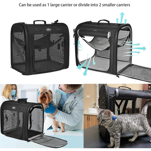 Wakytu Two-in-One Foldable Cat and Dog Carrier | Double Pet Transportation Bag
