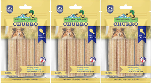 Himalayan Chews 3 Pack of Chicken Yaky Churros Soft Chews 4 Ounces Each for Dogs No Lactose or Grains