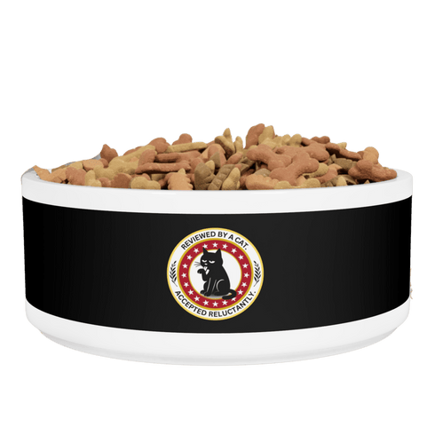 Black Ceramic Pet Bowl with Cat Accepted Emblem — Durable Food & Water Dish for Dogs & Cats