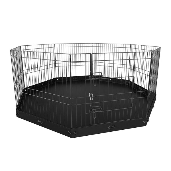 Dog Playpen, 8 Panels Foldable Metal Dog Exercise Pen with Bottom Pad, 24" H Pet Fence Puppy Crate Kennel with Ground Stakes, Indoor Outdoor Dog Pen for Small Medium Pets, for Camping, Yard