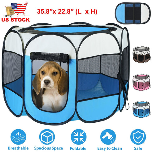 Portable Foldable Pet Tent Exercise Pen Kennel Removable Zipper Top and Bottom Water Resistant Indoor Outdoor Use For Dogs Cats Other Pets
