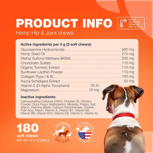 Glucosamine for Dogs Joint Supplement for Dogs Glucosamine Chondroitin 180 Hip and Joint Care Mobility Chews MSM, Turmeric Advanced Mobility Support Bone Health Large and Small Breeds