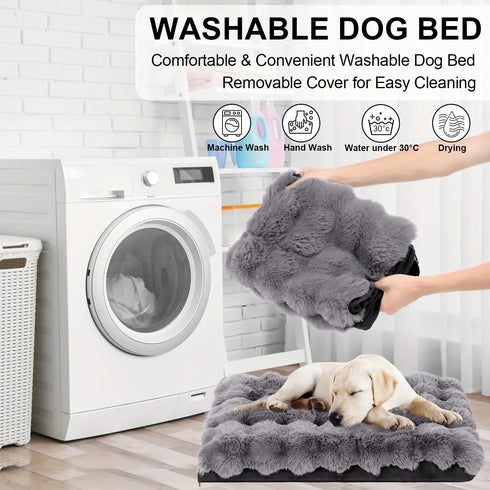 Extra Large Orthopedic Dog Bed - Luxurious Plush Faux Fur Kennel, Bite-Resistant, Dirt-Repellent and Machine Washable Pet Mat with Anti-Slip Bottom, Stylish for Living Rooms, All-Season Comfort & Joint Support for Large Dogs