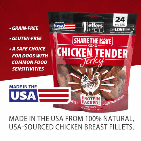 Jeffers High Protein Chicken Jerky Dog Treats, 24 oz - 100% Natural, Grain-free, Gluten-free, Made in USA