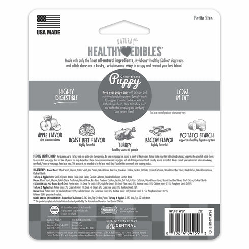 BestBy07/27 Nylabone Healthy Edibles Puppy Chews X-Small 3 Count Roast Beef