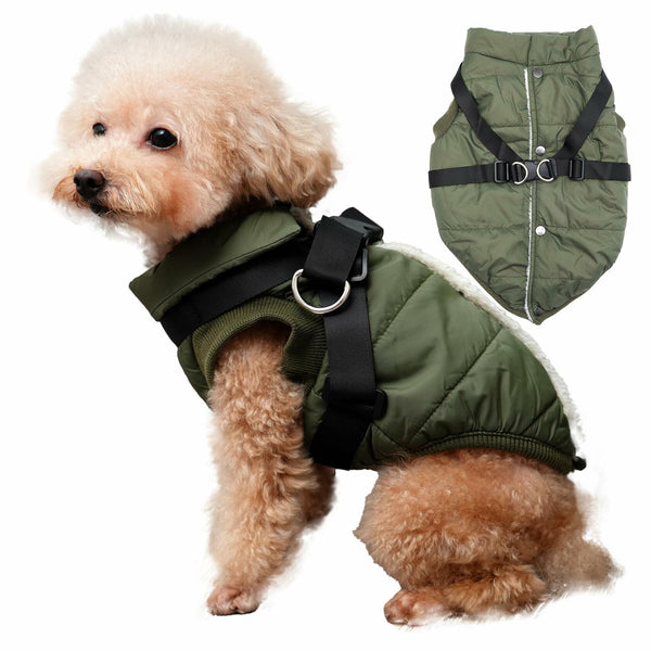JoyDaog Dog Jacket Harness Fleece Lined Warm Winter Vest LightOrange Size M