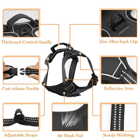 No Pull Dog Harness Adjustable Reflective Front Clip Padded Black Size L