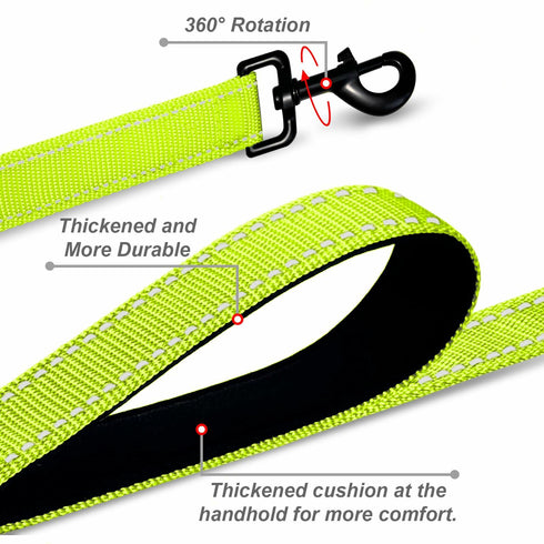 Htnlbqy Dog Leash Large Nylon Reinforced Reflective 5FT Bright Green