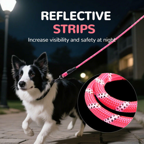 YALAVA Dog Leash 5FT Heavy Duty Reflective Nylon Rope Pink Padded Handle