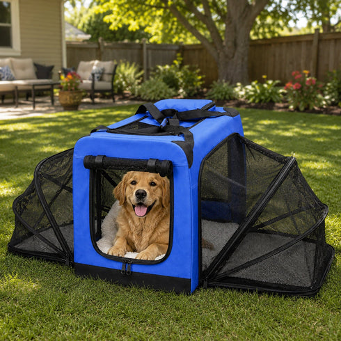 Pet Life ® 'Hounda Accordion' Metal Framed Soft-Folding Collapsible Dual-Sided Expandable Pet Dog Crate