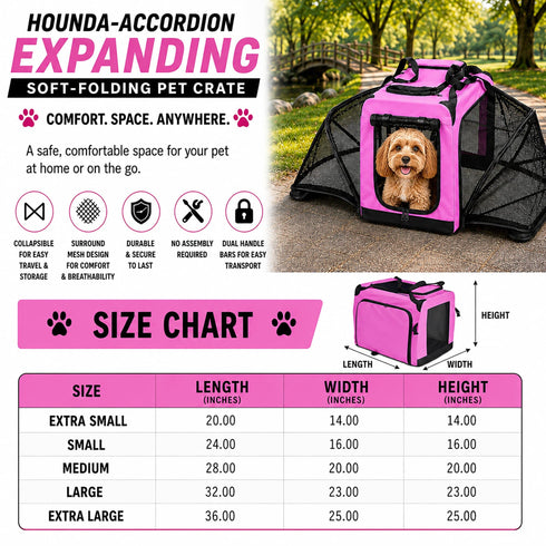 Pet Life ® 'Hounda Accordion' Metal Framed Soft-Folding Collapsible Dual-Sided Expandable Pet Dog Crate