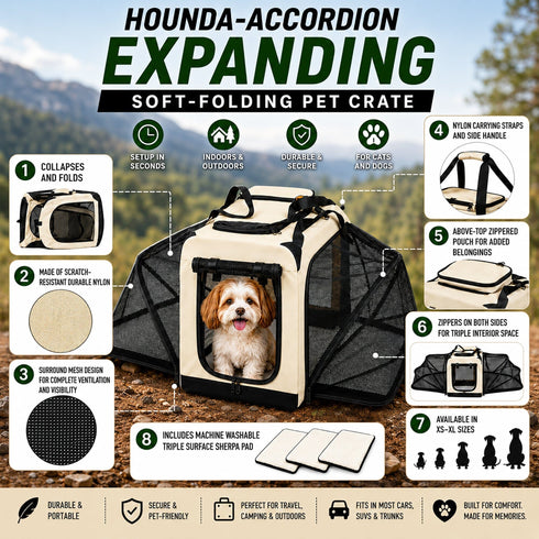 Pet Life ® 'Hounda Accordion' Metal Framed Soft-Folding Collapsible Dual-Sided Expandable Pet Dog Crate
