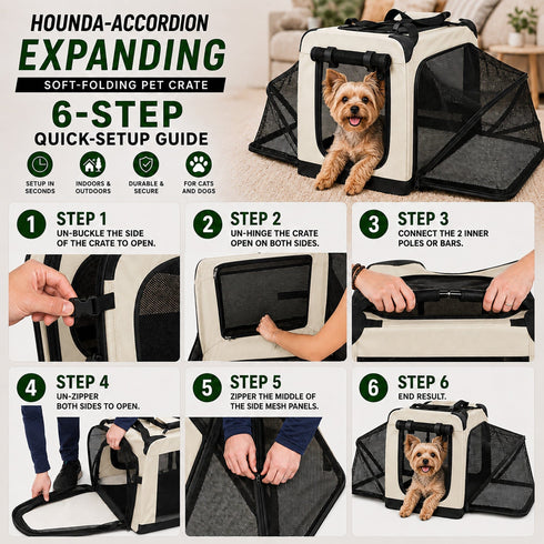 Pet Life ® 'Hounda Accordion' Metal Framed Soft-Folding Collapsible Dual-Sided Expandable Pet Dog Crate