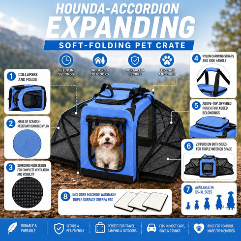 Pet Life ® 'Hounda Accordion' Metal Framed Soft-Folding Collapsible Dual-Sided Expandable Pet Dog Crate