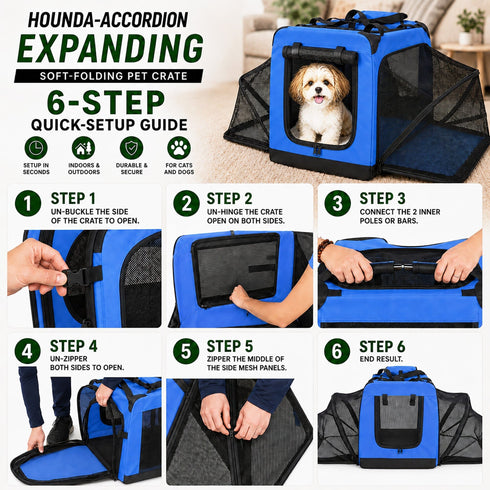 Pet Life ® 'Hounda Accordion' Metal Framed Soft-Folding Collapsible Dual-Sided Expandable Pet Dog Crate