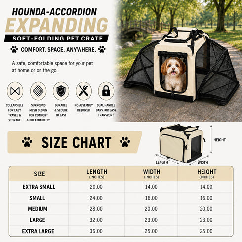Pet Life ® 'Hounda Accordion' Metal Framed Soft-Folding Collapsible Dual-Sided Expandable Pet Dog Crate