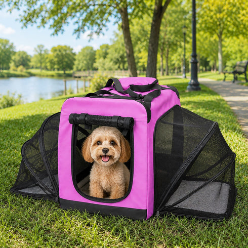Pet Life ® 'Hounda Accordion' Metal Framed Soft-Folding Collapsible Dual-Sided Expandable Pet Dog Crate