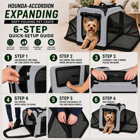 Pet Life ® 'Hounda Accordion' Metal Framed Soft-Folding Collapsible Dual-Sided Expandable Pet Dog Crate