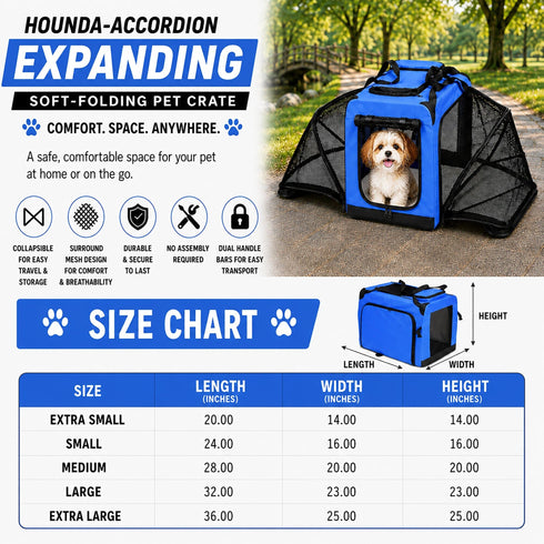 Pet Life ® 'Hounda Accordion' Metal Framed Soft-Folding Collapsible Dual-Sided Expandable Pet Dog Crate