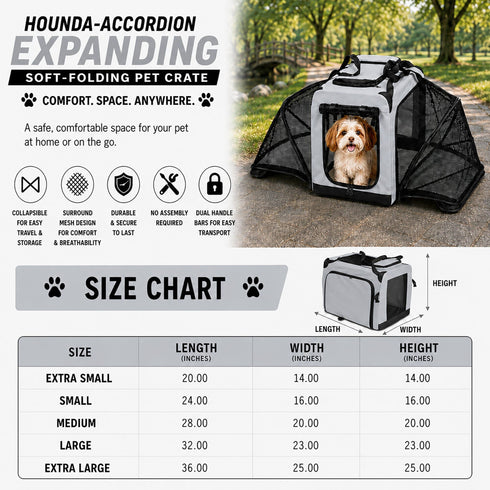 Pet Life ® 'Hounda Accordion' Metal Framed Soft-Folding Collapsible Dual-Sided Expandable Pet Dog Crate